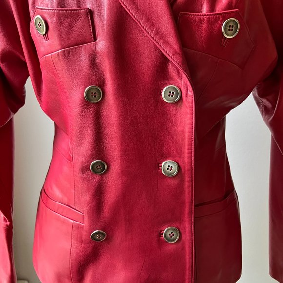 Vintage 80s red leather blazer jacket size medium - Picture 2 of 6
